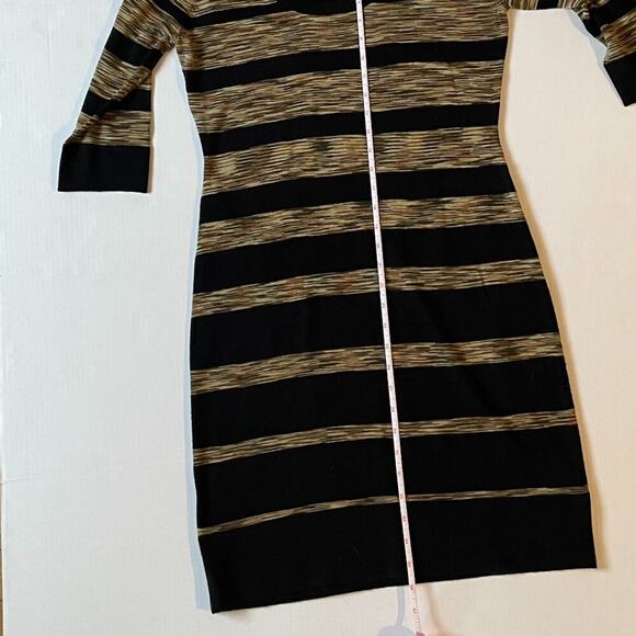 Calvin Klein Knit Brown, Black Striped Fitted 3/4 Sleeve Sweater Dress, M - Picture 10 of 11